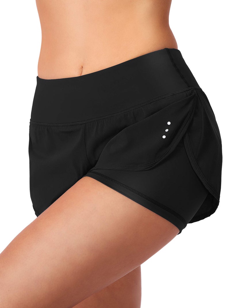 Soothfeel Women's 2 in 1 Running Shorts Workout Athletic Gym Yoga Shorts for Women with Phone Pockets Black - Image 3